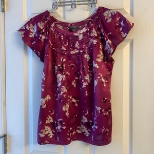 Purple satin-like cherry blossom Apt 9 top, size M